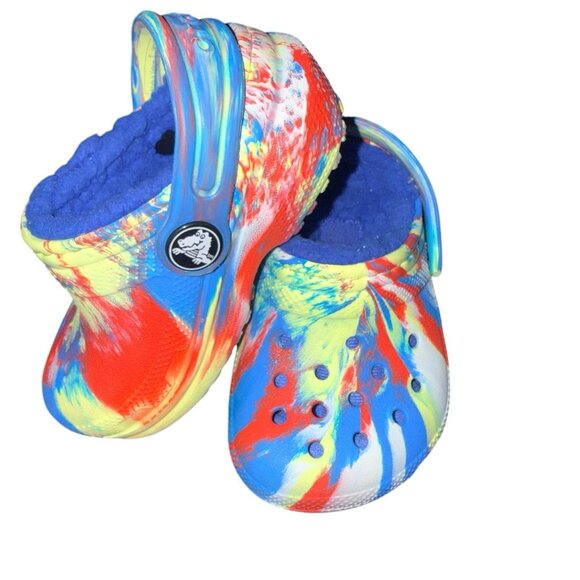 Crocs Unisex-Child Kids' Toddlers Classic Marbled Tie Dye Lined Clogs Size 5 - Picture 2 of 9